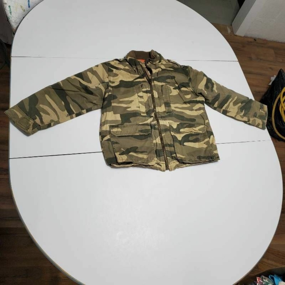 Gap Boys Jacket Green Camouflage Flap Pocket Full Zipper Mock Neck Cotton S 6-7